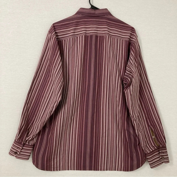 Tommy Bahama Burgundy Striped 100% Silk Long Sleeve Button Down Large - Picture 8 of 9
